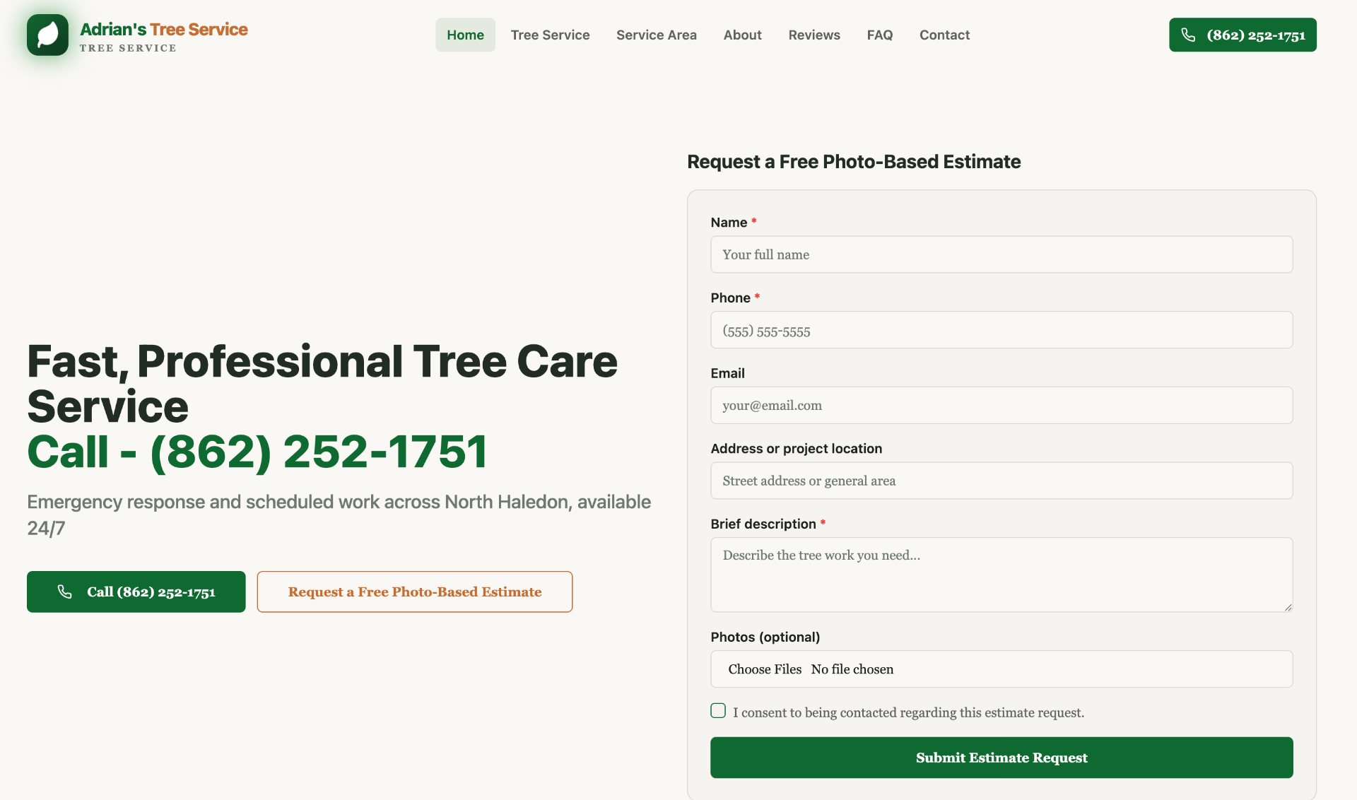 AI-built website example for a tree service company